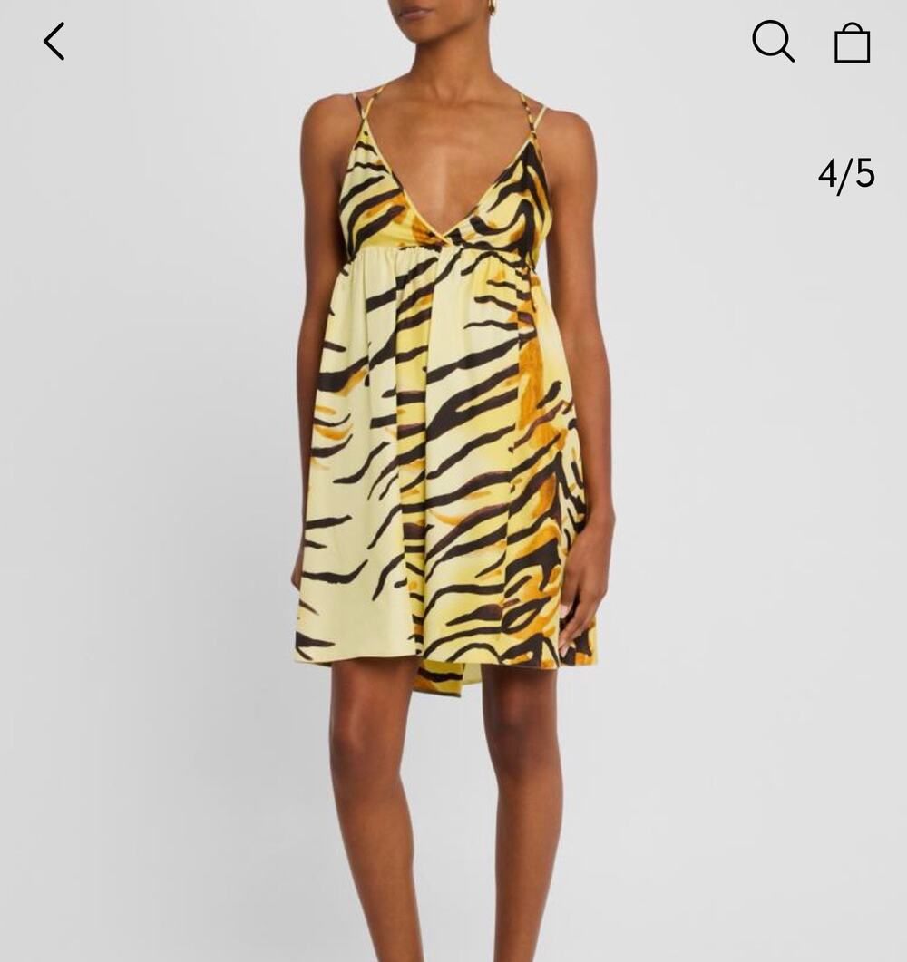 Nanushka Ceil Tiger Print Silk Mini Dress Strappy Crisscross Back M NWT